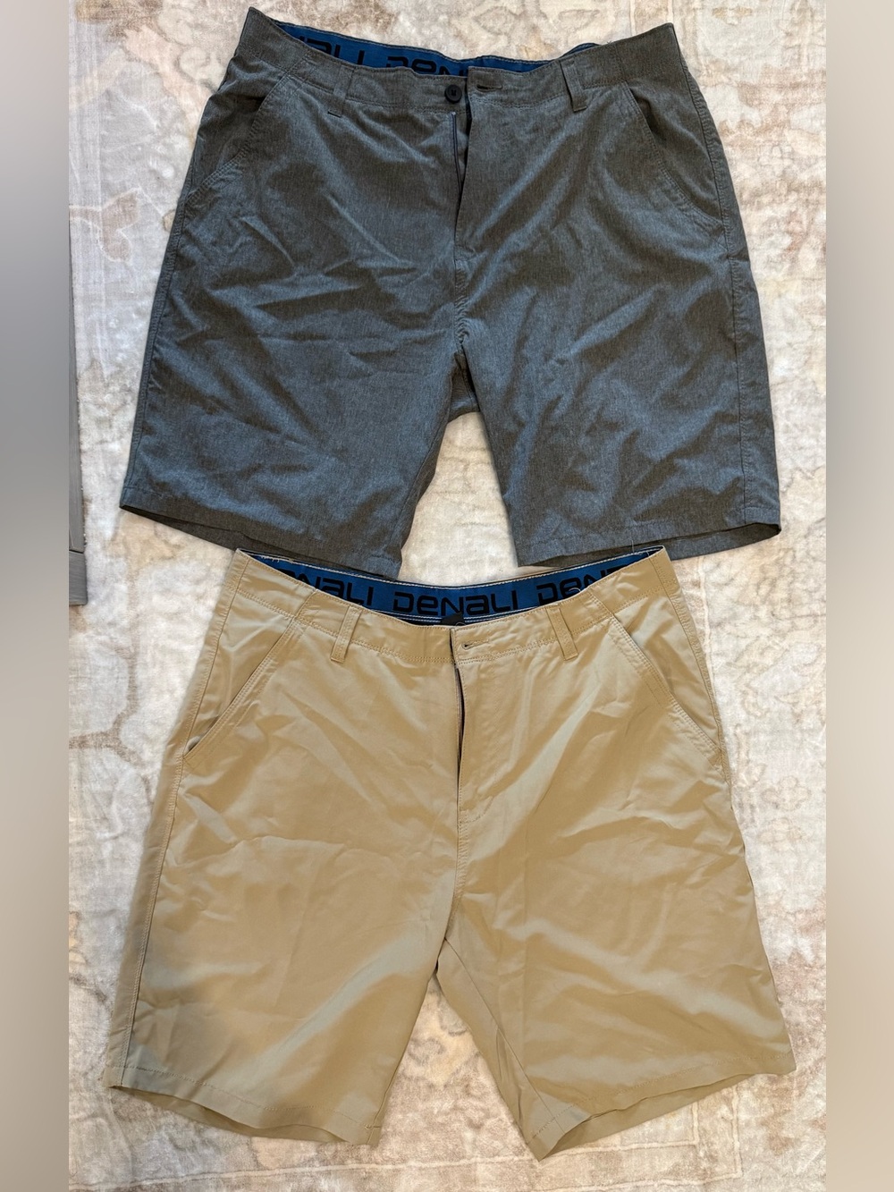 Two pair Denali Men’s Casual Shorts Khaki & Black. Size 36 waist